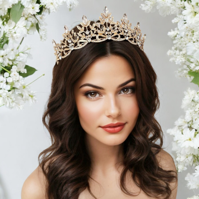 7663 Regal Crystal Tiara. Embellished with clear-cut crystals in a radiant gold finish
