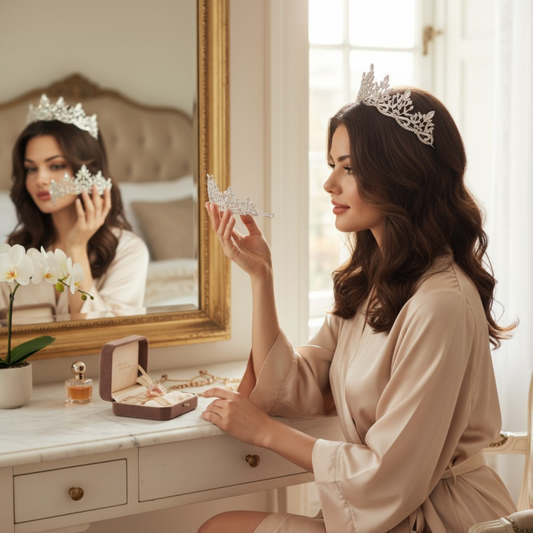 7688 Regal Crystal Tiara. Embellished with clear-cut crystals in a radiant silver finish