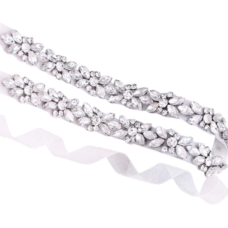 BBB15 Belt made of soft ivory satin ribbon with diamante detail