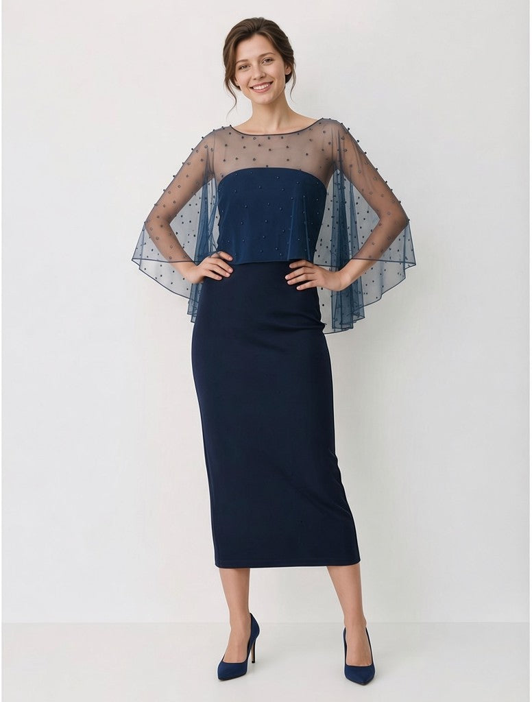 BBCP100 Elegant navy and pearls short cape