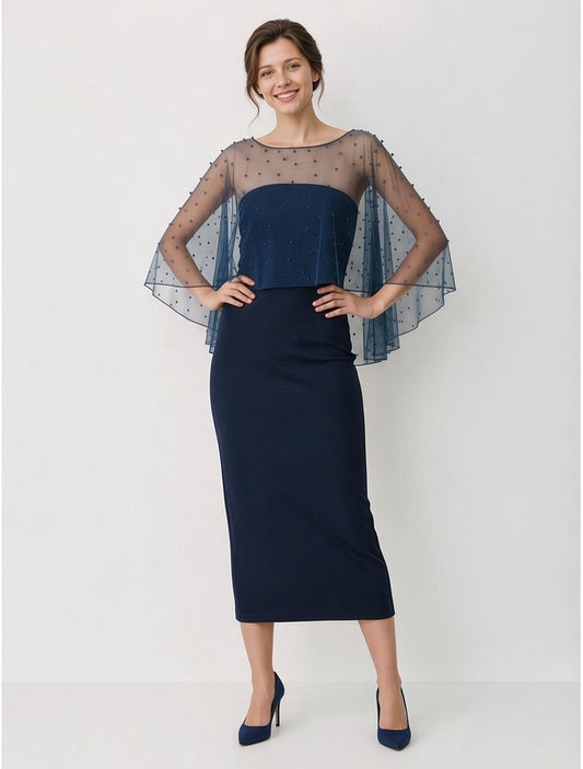 BBCP100 Elegant navy and pearls short cape