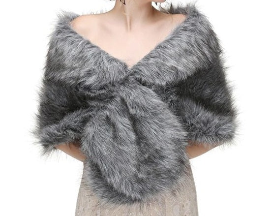 BBFFBG Faux fur. Black and grey shrug / vintage stole.