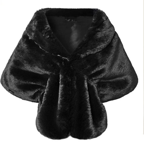 BBFFBLK Faux fur black shrug / vintage stole.