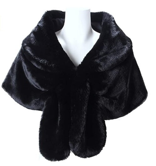BBFFBLK Faux fur black shrug / vintage stole.