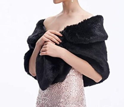 BBFFBLK Faux fur black shrug / vintage stole.