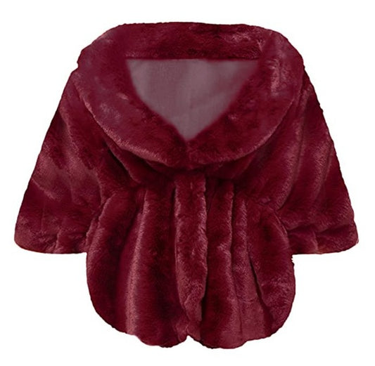 BBFFBUR Faux fur burgundy shrug / vintage stole.