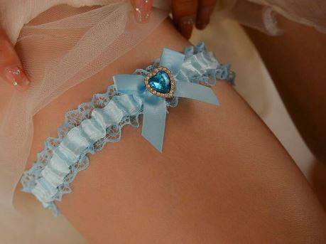 BBG18 Blue lace garter with blue satin ribbon and heart