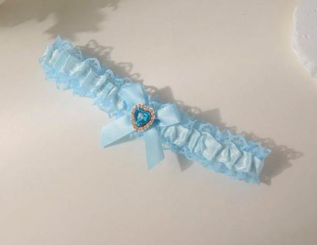 BBG18 Blue lace garter with blue satin ribbon and heart