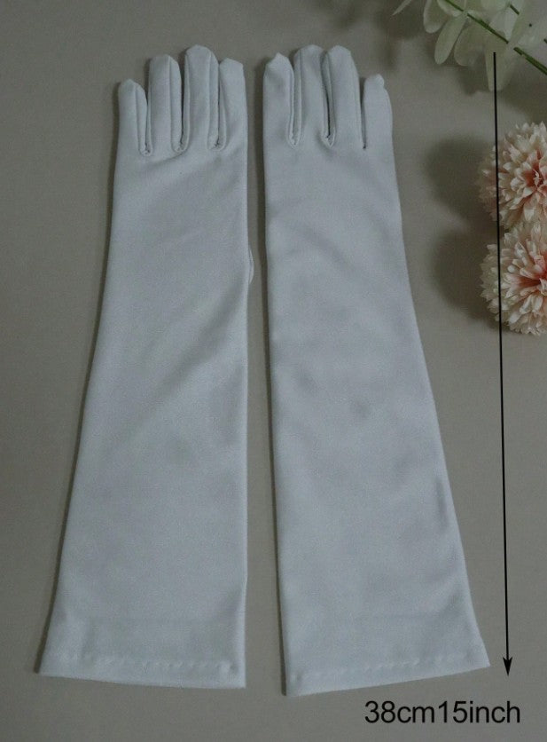 BBGV14L Very long white satin gloves 51cm
