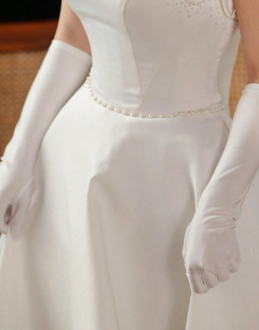 BBGV14 White long satin gloves 38cm