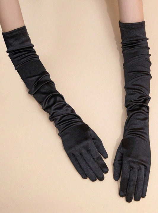 BBGV15L Very long black satin gloves 55cm
