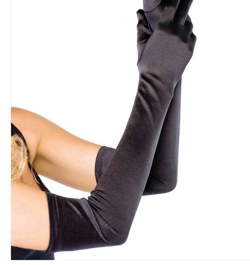 BBGV15L Very long black satin gloves 55cm