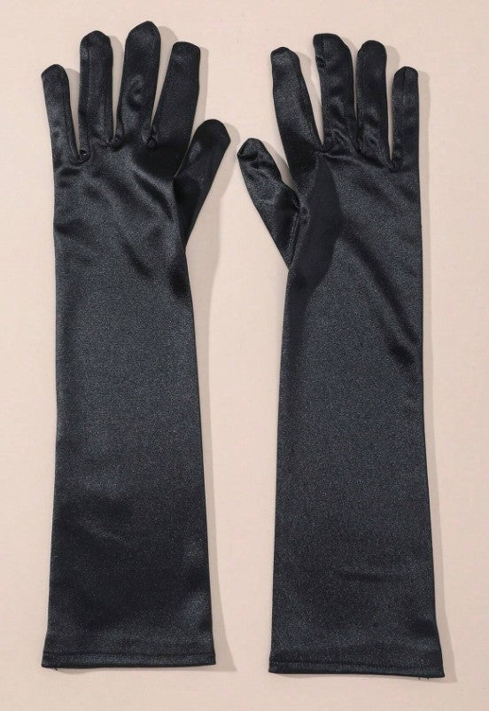 BBGV15L Very long black satin gloves 55cm