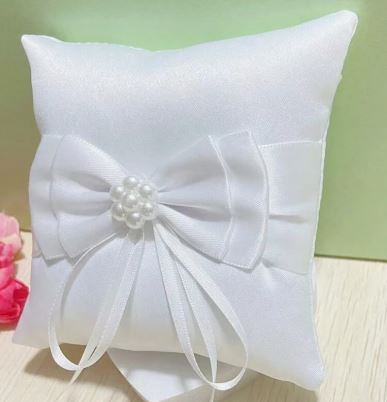 BBRP11  White satin. Large satin ribbon. Wedding Ring Pillow/ carrier 10 x 10