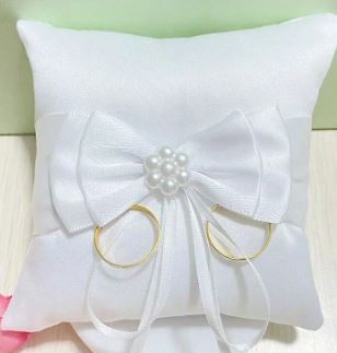 BBRP11  White satin. Large satin ribbon. Wedding Ring Pillow/ carrier 10 x 10