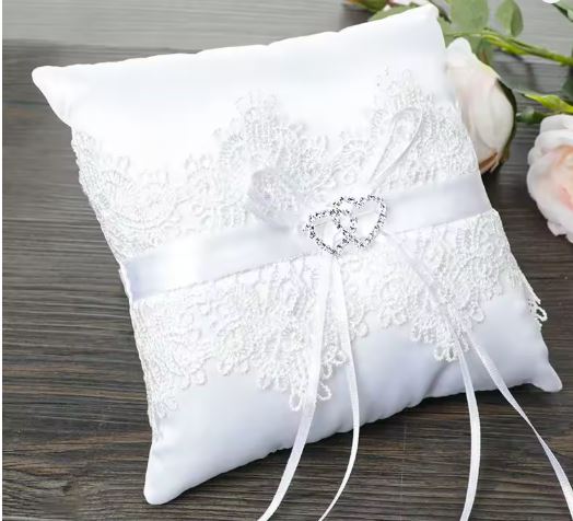 BBRP15  Cream satin and lace. Wedding Ring Pillow/ carrier 15 x 15.
