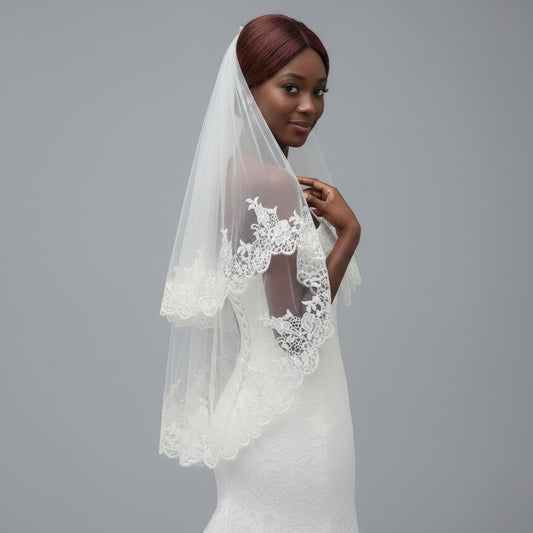 BBV120 2 layer  veil with pretty lace edge