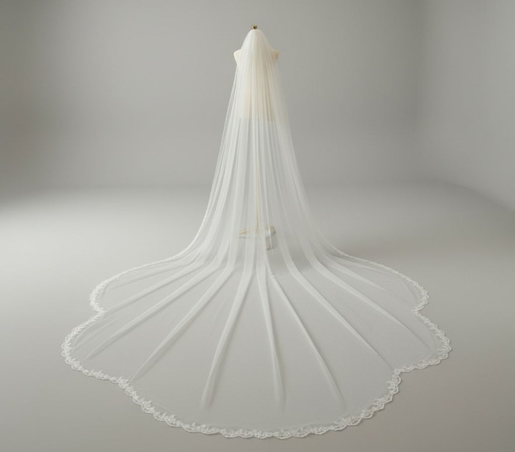 BBV123 Cathedral veil with beautiful  sparkle lace edge.