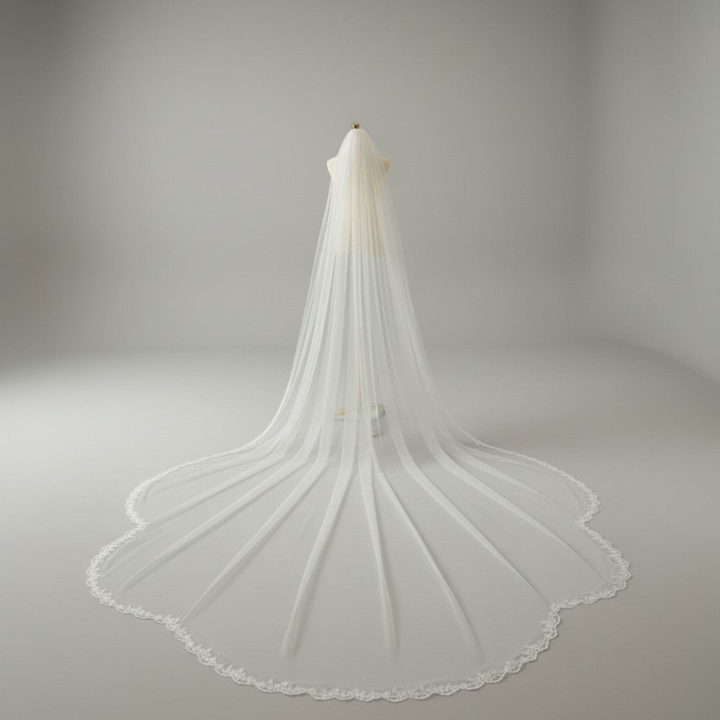 BBV123 Cathedral veil with beautiful  sparkle lace edge.
