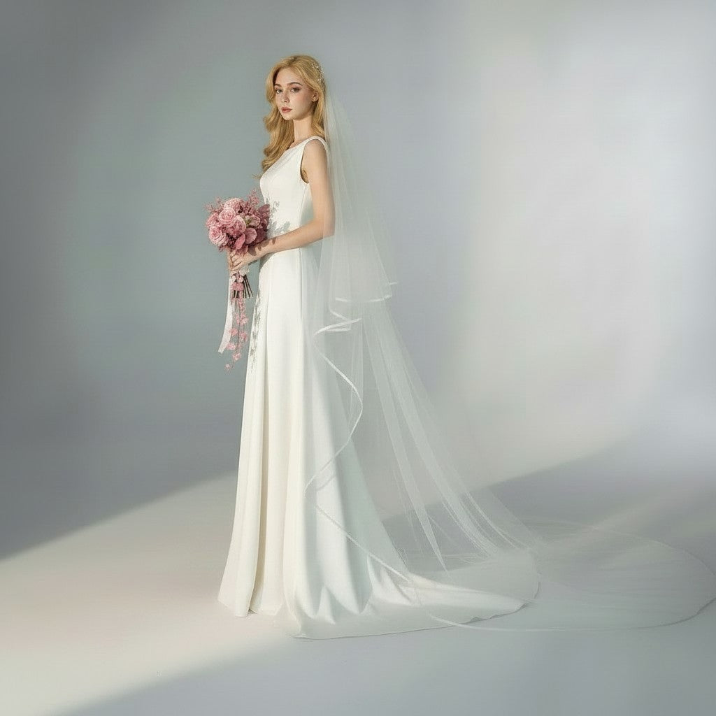 BBV17 double layer Cathedral veil with satin trim. 3m