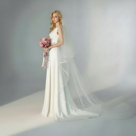 BBV17 double layer Cathedral veil with satin trim. 3m
