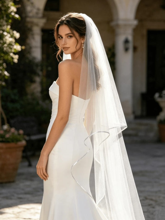 BBV180 double layer veil with satin trim. 2m