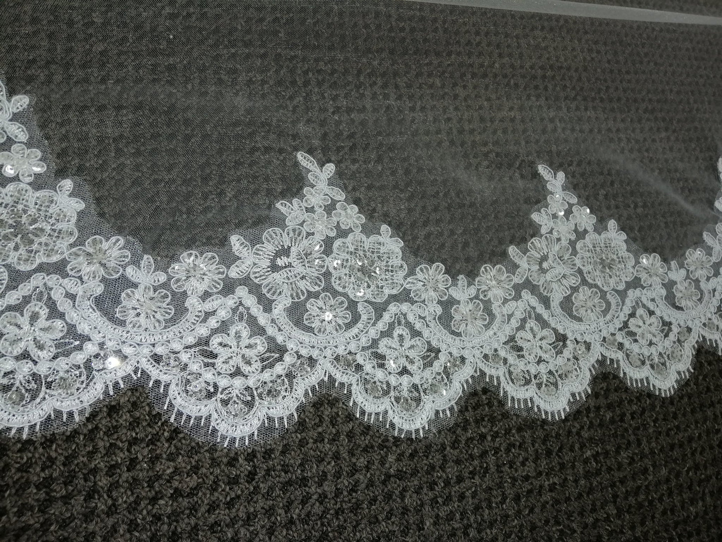 BBV63 single layer 3m Cathedral veil with lace detail trim. Elegant addition.