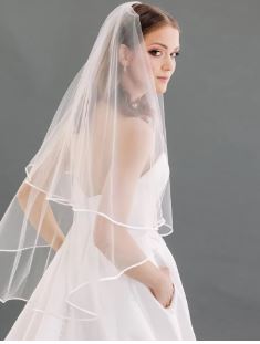 BBV22 double layer veil with satin trim. 100cm