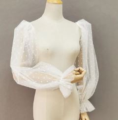 BBV53 off white spotted soft tulle pull on puff sleeve with cuff.