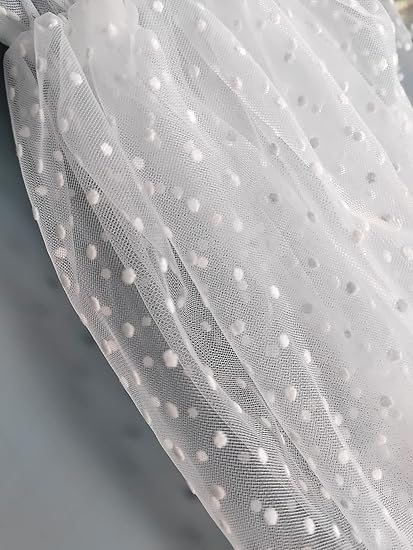 BBV53 off white spotted soft tulle pull on puff sleeve with cuff.