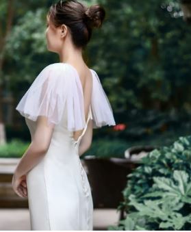 BBV54 off white soft tulle pull on full short sleeve.