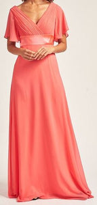 BM102 Coral Maxi length gown with short sleeves. Size 24