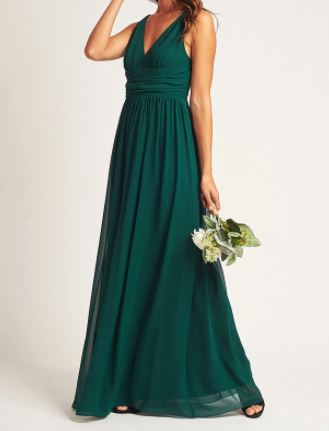 BM2000 Emerald green. Maxi length,  V-neck chiffon gown. Size 12.