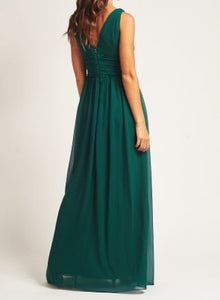 BM2000 Emerald green. Maxi length,  V-neck chiffon gown. Size 12.