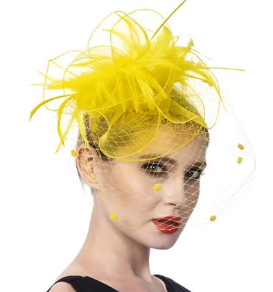 FAC700Y Classic, yellow fascinator with feather detail.