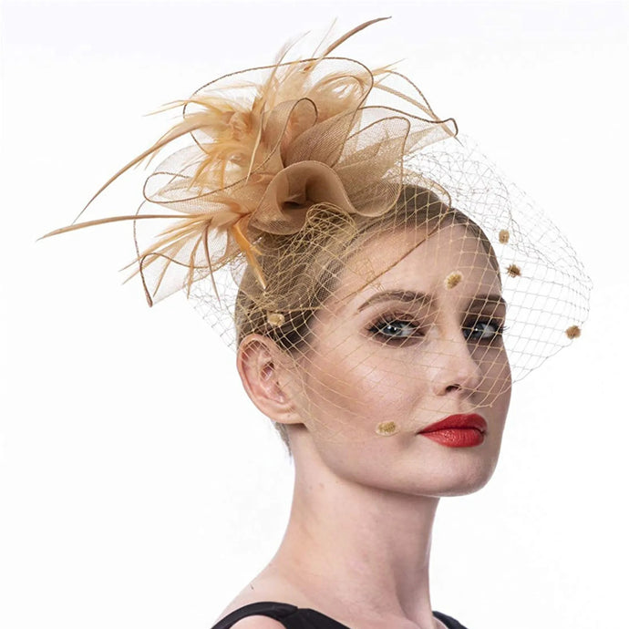 FAC700 Classic, bronze fascinator with feather detail.