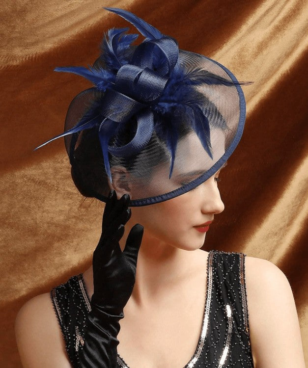 FAC1007N Classic, navy fascinator with central flower and feathers
