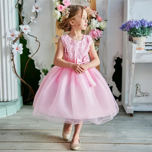 G20276. Pink flowers and sparkle tulle flower girl, party dress. Age 7