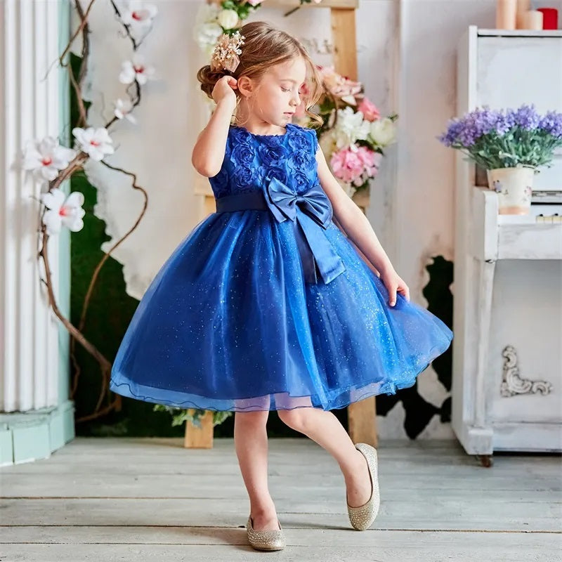 Blue flowers and sparkle tulle flower girl, party Age 10 Age