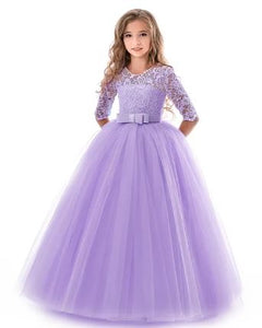 G20277. Lavender, 3/4 sleeve, lace bodice, tulle flower girl, party dress. Age 10