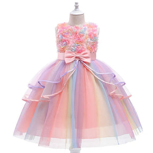G20291 pink rainbow flower girl, party dress.