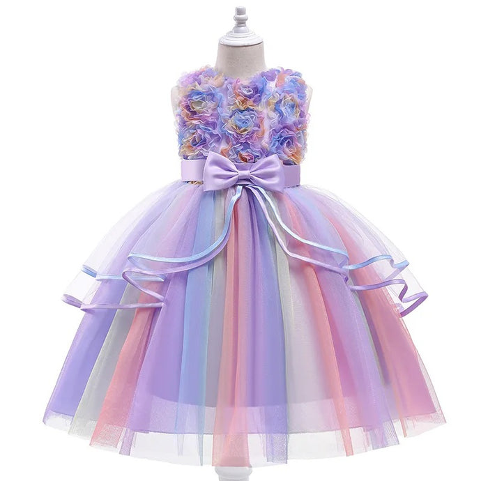 G20292 Lavender rainbow flower girl, party dress. Age 9