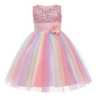 G20301. Pink sequin bodice and rainbow tulle skirt.