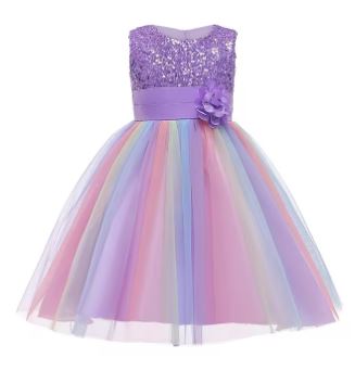 G20302. Purple sequin bodice and rainbow tulle skirt.