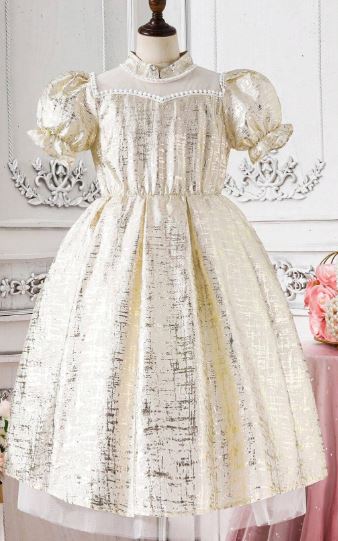 G20310 Apricot-Gold sparkle princess dress with manadrin collar.