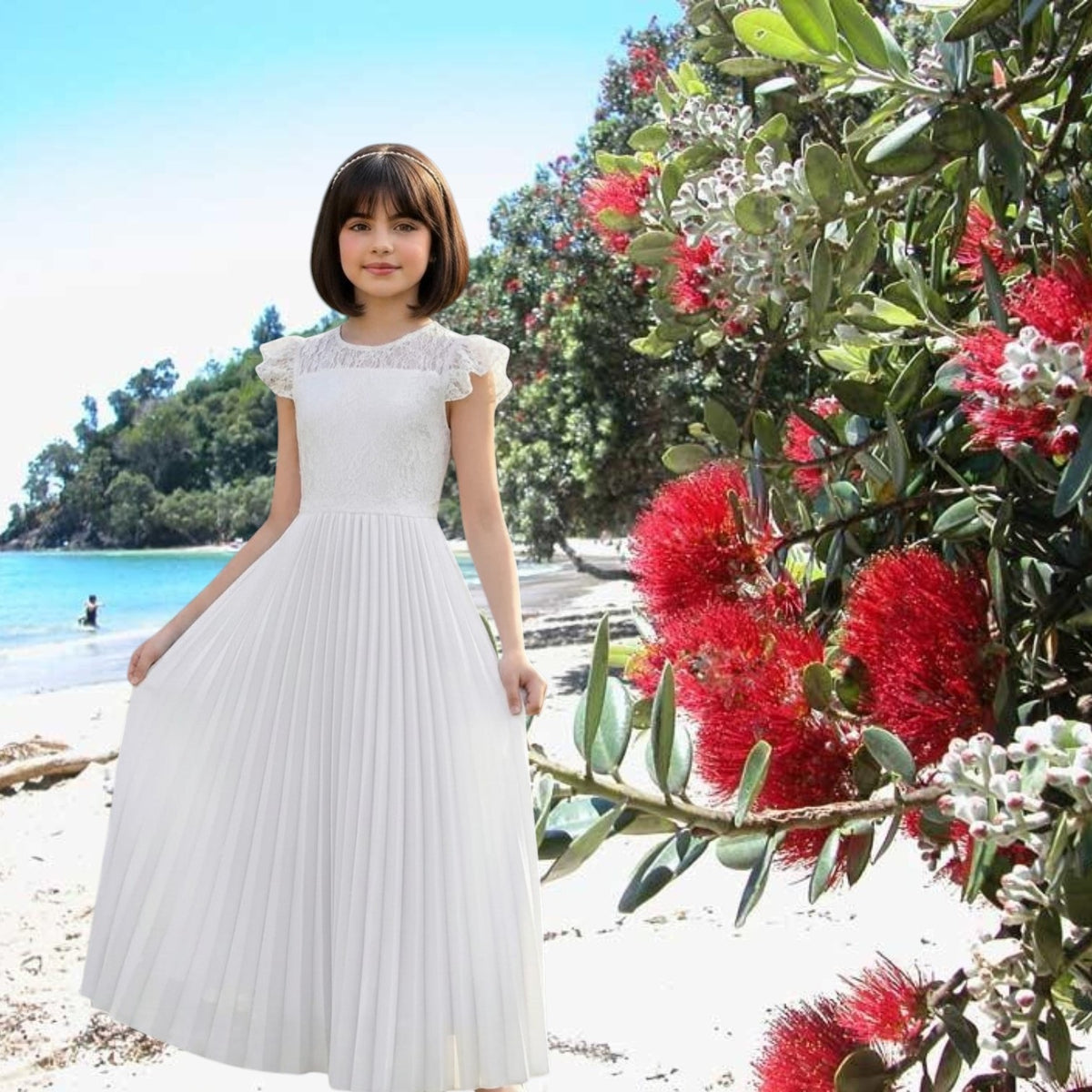 G20340 Off white chiffon communion or party dress.