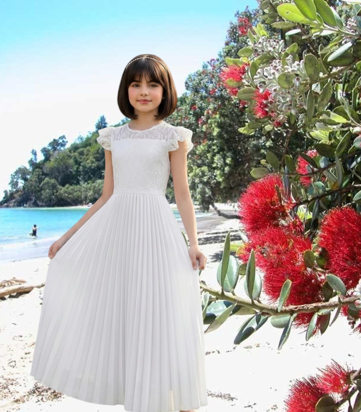 G20340 Off white chiffon communion or party dress.