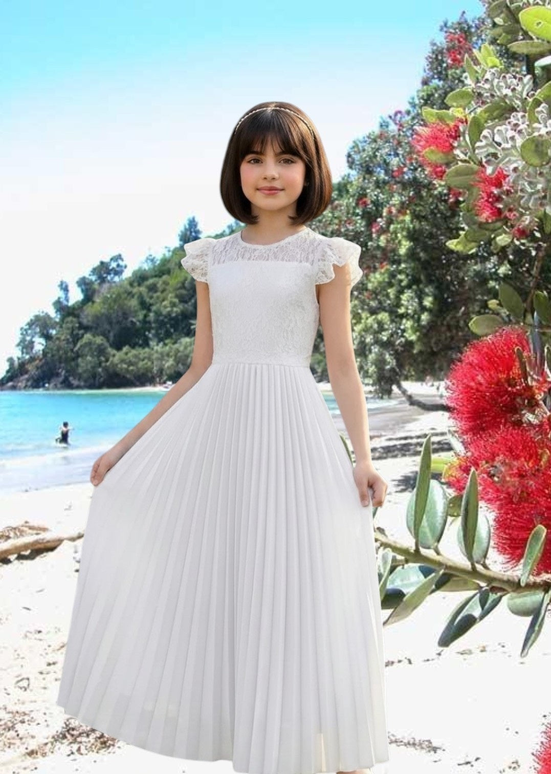 G20340 Off white chiffon communion or party dress.