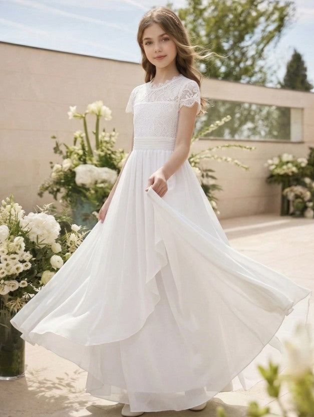 G20342 Off white chiffon communion or party dress.