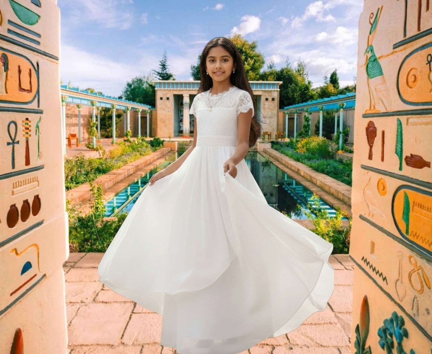 G20342 Off white chiffon communion or party dress.